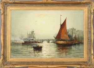 A Harbour Scene With Ships And Figures A Harbour Scene With Ships And Figures