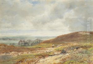 A Shepherd With His Flock In An Extensive Landscape