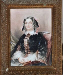 A Half-length Portrait Of A Woman Wearing A Pink Trimmed Dress by Edward Hayes