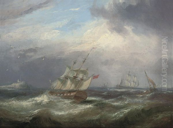 A Frigate And Other Shipping In Choppy Waters - view 1