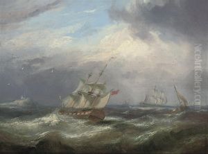 A Frigate And Other Shipping In Choppy Waters by John Hayes