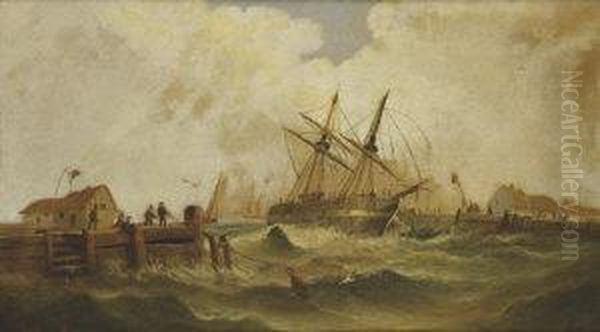 A Tall Ship Floundering In A Continental Harbour - view 1