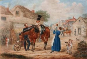 Village Scene With Military Personnel by Michael Angelo Hayes