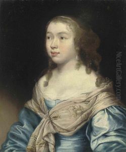 Portrait Of A Young Woman, Half-length, In A Blue Dress And Anembroidered Shawl