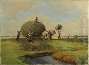Bauern Bei Der Heuernte Mit Pferd Und Wagen by Ernst Haymann