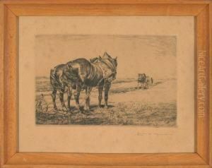 Bauer Mit Pferden Beimpflugen by Ernst Haymann