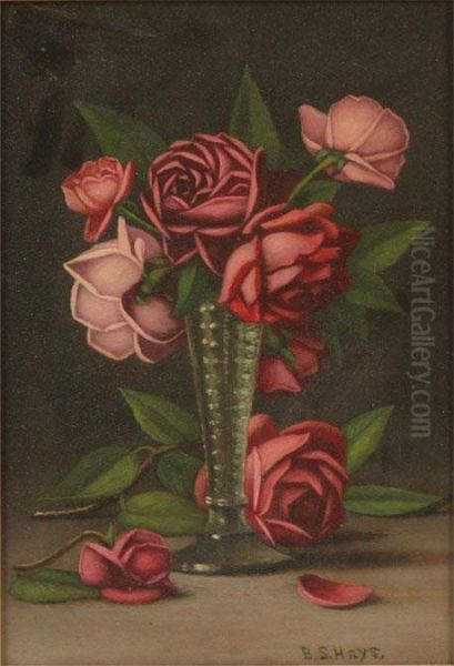 Floral Still Life With Cabbage Roses In Glass Vase - view 1