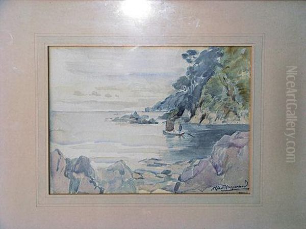 Figure In Rowing Boat Off Shore - view 1