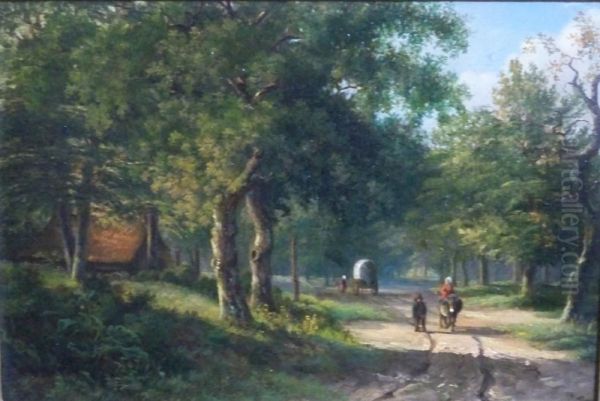 Figures Traveling On A Forest Road - view 1