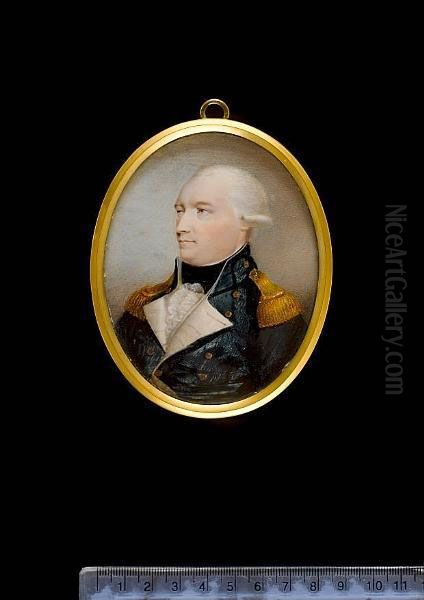 Captain Edward Hall Campbell Rn, Wearing Naval Uniform, Blue Coat With White Facings And Gold Epaulettes, White Waistcoat, Frilled White Chemise And Black Stock. - view 1