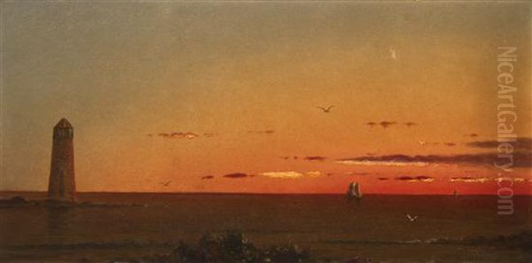 Calm Sea At Sunset, Near A Lighthouse - view 1