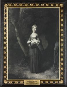 Portrait Of Miss Cunningham Holding Her King Charles Spaniel, Small Full Length by Robert Healy