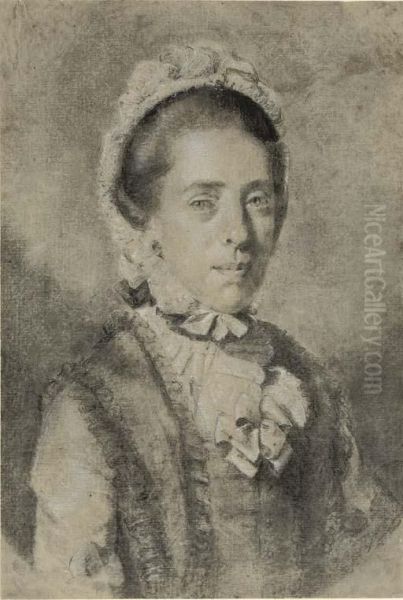 Portrait Of A Lady, Half-length, In A Bonnet And Ruffled Gown - view 1