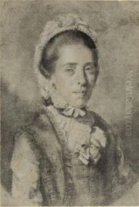 Portrait Of A Lady, Half-length, In A Bonnet And Ruffled Gown by Robert Healy