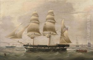 A Three-masted Barque In The Downs, With Walmer Castle And The Townof Deal Off Her Stern by Isaac Heard