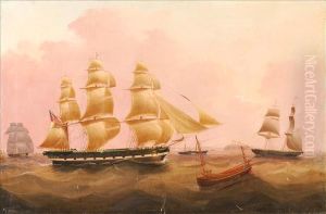The Clipper Crescent,in A Busy Shipping Scene by Joseph Heard