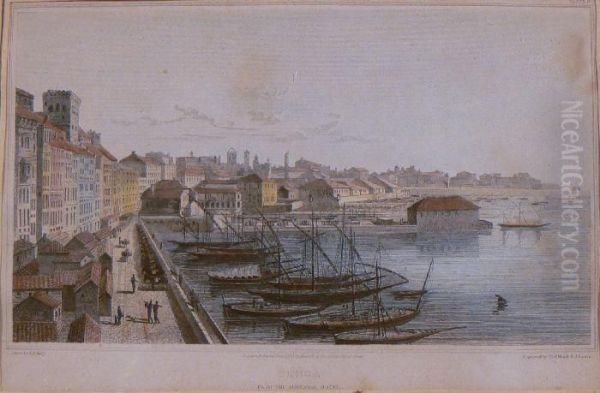 Mperial Hotel", Incisione Acquerellata, Da Undipinto Di E. F. Bartty, 1818, Mm. 145x210, In Cornice Dorata Elaccata - view 1