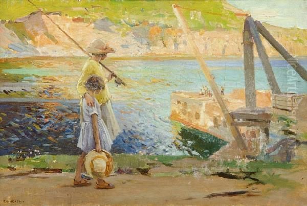 Two Young Fishergirls At Lamorna Cove - view 1