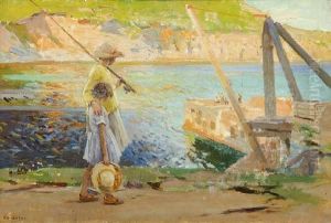 Two Young Fishergirls At Lamorna Cove by Frank Gascoigne Heath