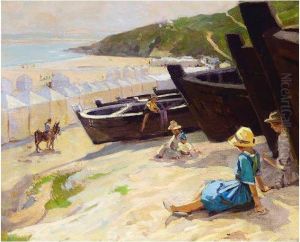 The Heath Family On Porthminster Beach by Frank Gascoigne Heath