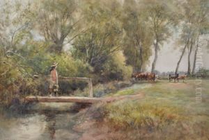 Rural Scene With Girl On Awooden Bridge Rural Scene With Girl On Awooden Bridge