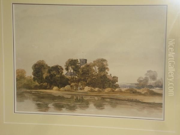 Haymakers Before A Riverside Church - view 1