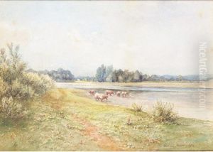 Cattle By A Stream; The Waterfoot, Arran, Channel On A Beach Cattle By A Stream; The Waterfoot, Arran, Channel On A Beach