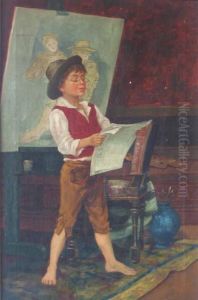 A Boy Reading The Paper by G. Hecht