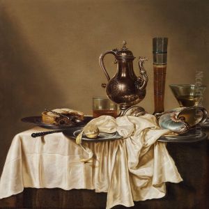 Still Life With Jug, Wine Glass And Pie On A Table by Willem Claesz. Heda