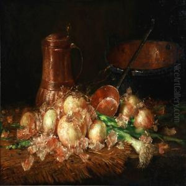 Still Life With Onions And Leeks On A Table - view 1