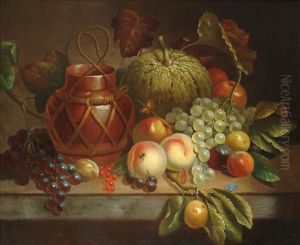 Still Life Offruit And Flask On A Ledge Still Life Offruit And Flask On A Ledge