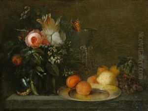 A Still Life With Flowers And Fruit by Heem De Jan Davidsz & Studio