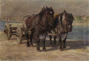 Pferdewagen Am Fluss by Emanuel Hegenbarth