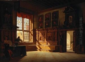 A Castle Interior With A Figure by Heinrich Heger