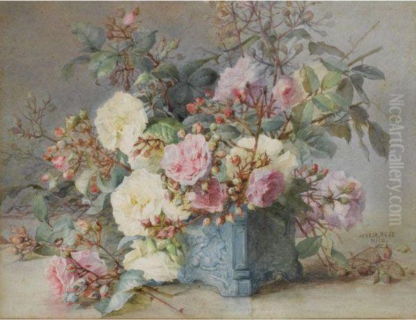 A Still Life With Flowers In A Blue Pot - view 1