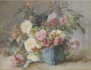 A Still Life With Flowers In A Blue Pot by Maria Teresa Hegg