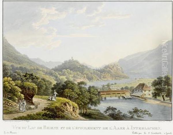 Vue Du Lac De Brienz Et De L'ecoulement De L'aare A Interlachen - view 1