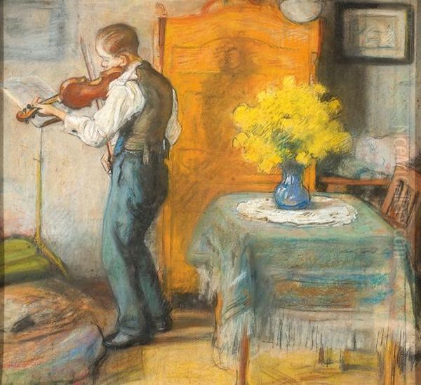 Violin Playing Young Man In An Interioir - view 1