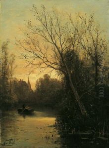 Abendliche Flusslandschaft. by Marinus Heijl