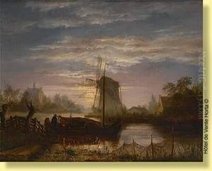 Coucher De Soleil Sur Le Moulin by Jan Hendrik Heijmans