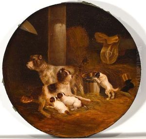 Wirehaired Fox Terrier Family In Thestable