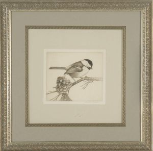 Chickadee On A Pine Bough by Charles Emile Heil