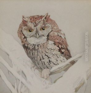 Owl On A Snowy Tree Branch by Charles Emile Heil