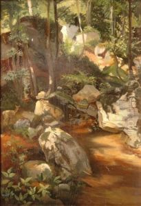 Deer In The Summerly Deciduous Forest - A Brook Closeby by Joseph Heilmair
