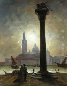 Blick Von Der Piazzetta Auf S. Giorgio Im Mondschein by Joseph Heilmair