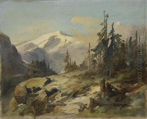 Mountain Landscape With Chamois Deer by Anton Paul Heilmann