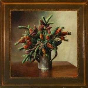 Fur And Spruce Cones In A Vase by Flora Heilmann
