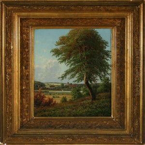 Landscape With Houses And Church In The Background by Gerhard V.E. Heilmann