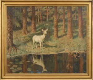 Forest Scenery With A Fawn At A Forest Lake