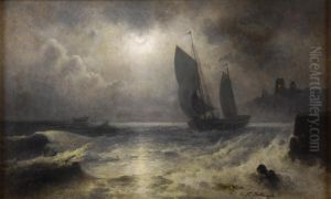Kustenszene Bei Vollmond. by Karl Heilmayer